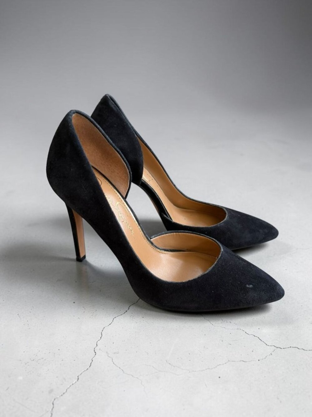 JESSICA SIMPSON Black Suede Pointed Heels Size 7.5